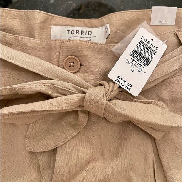 NWT SZ 10 Lined Tie Waist Linen Tan Shorts TORRID - Picture 7 of 13